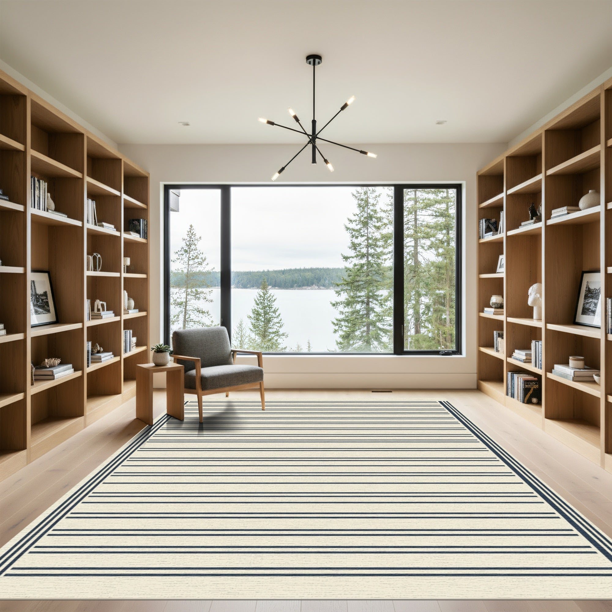 Minimalist Navy Stripe Cream Rug