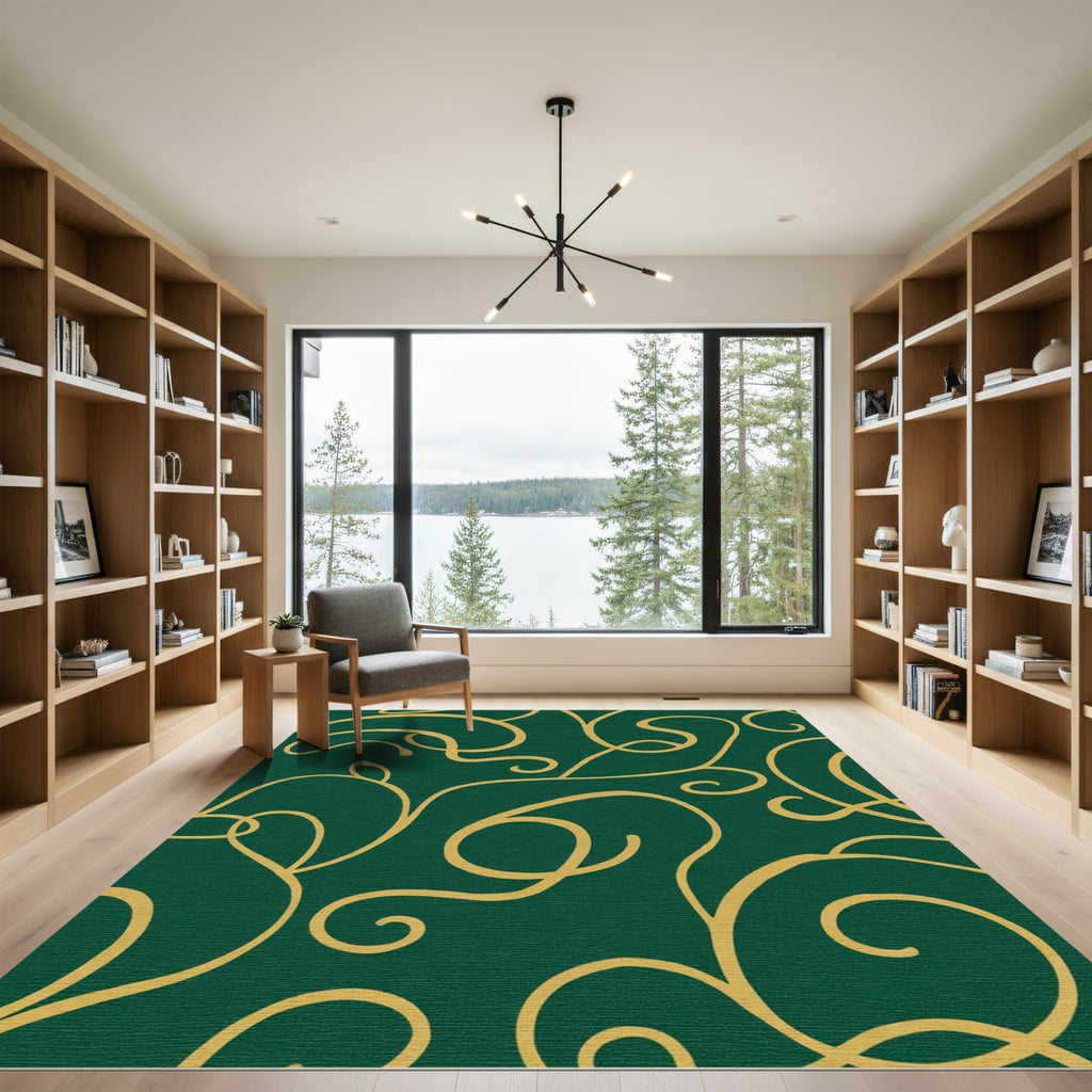 Emerald Gold Wavy Vine Rug
