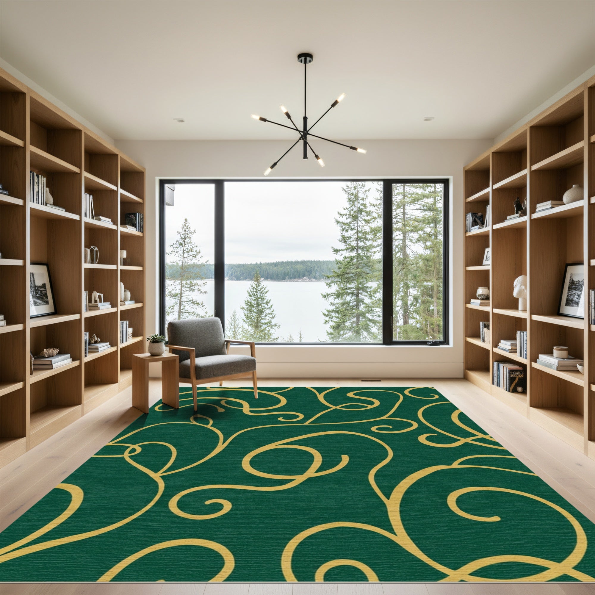Emerald Gold Wavy Vine Rug