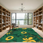 Emerald Green Yellow Floral Vines Rug