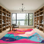 Vibrant Mountain Landscape with Blooming Branches Rug
