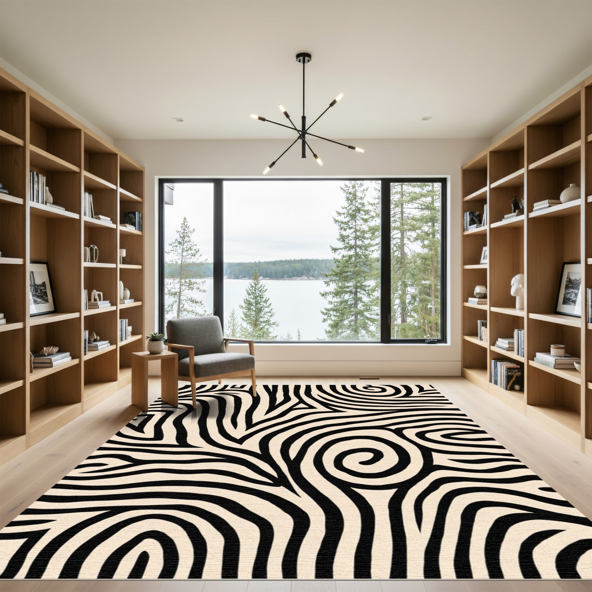 Bold Black Zebra Stripe Swirls Rug