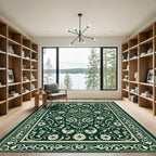 Emerald Ivory Floral Scroll Border Rug