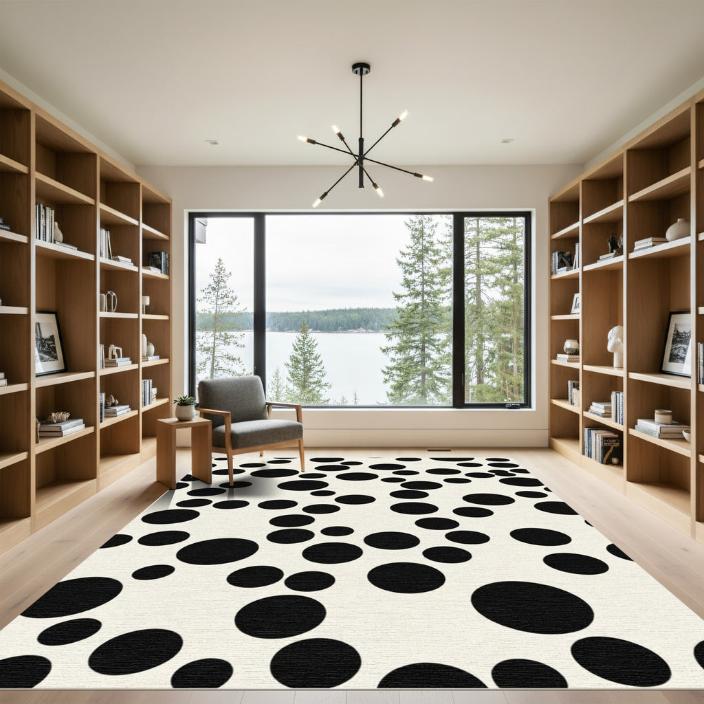 Cream Black Scattered Circles Rug