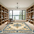 Golden Blue Vintage Scroll Medallion Rug