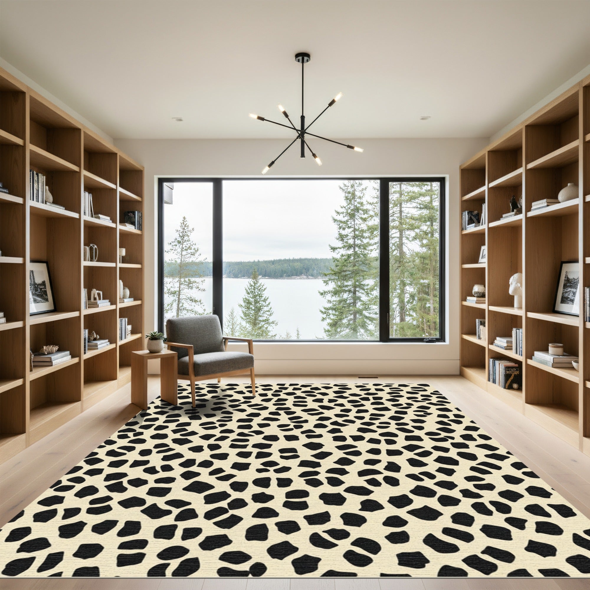 Cream Black Irregular Spots Rug