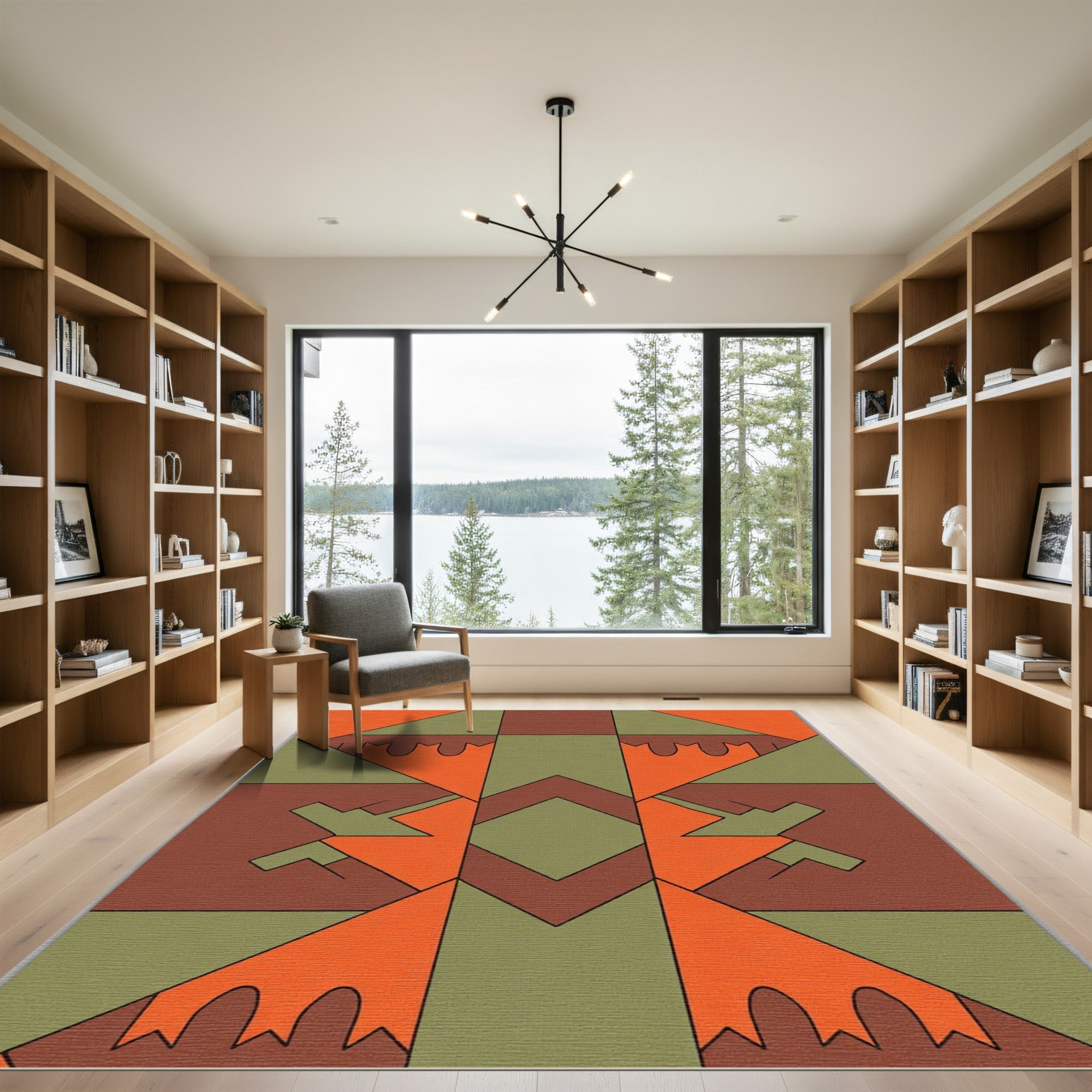 Bold Orange Geometric Southwestern Rug