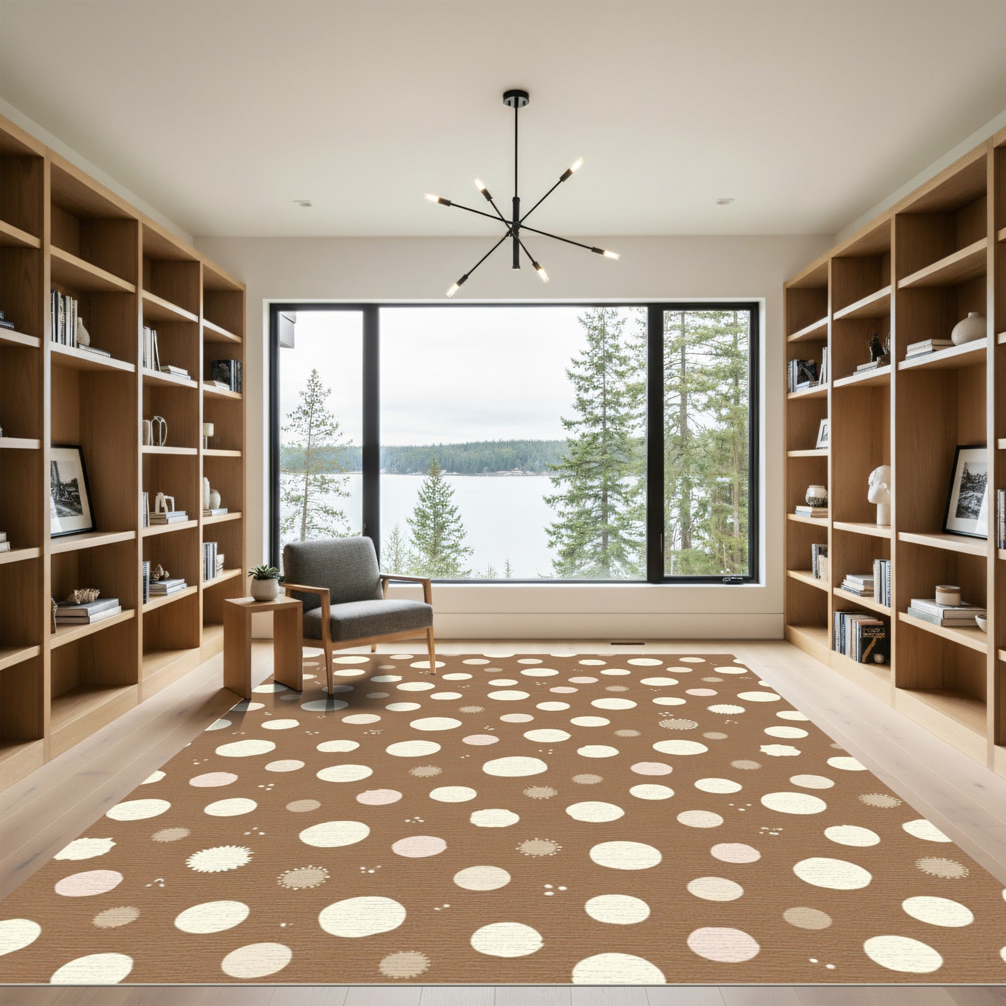 Brown Cream Scattered Polka Dot Rug