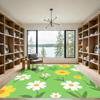 Whimsical White Yellow Floral Meadow Rug