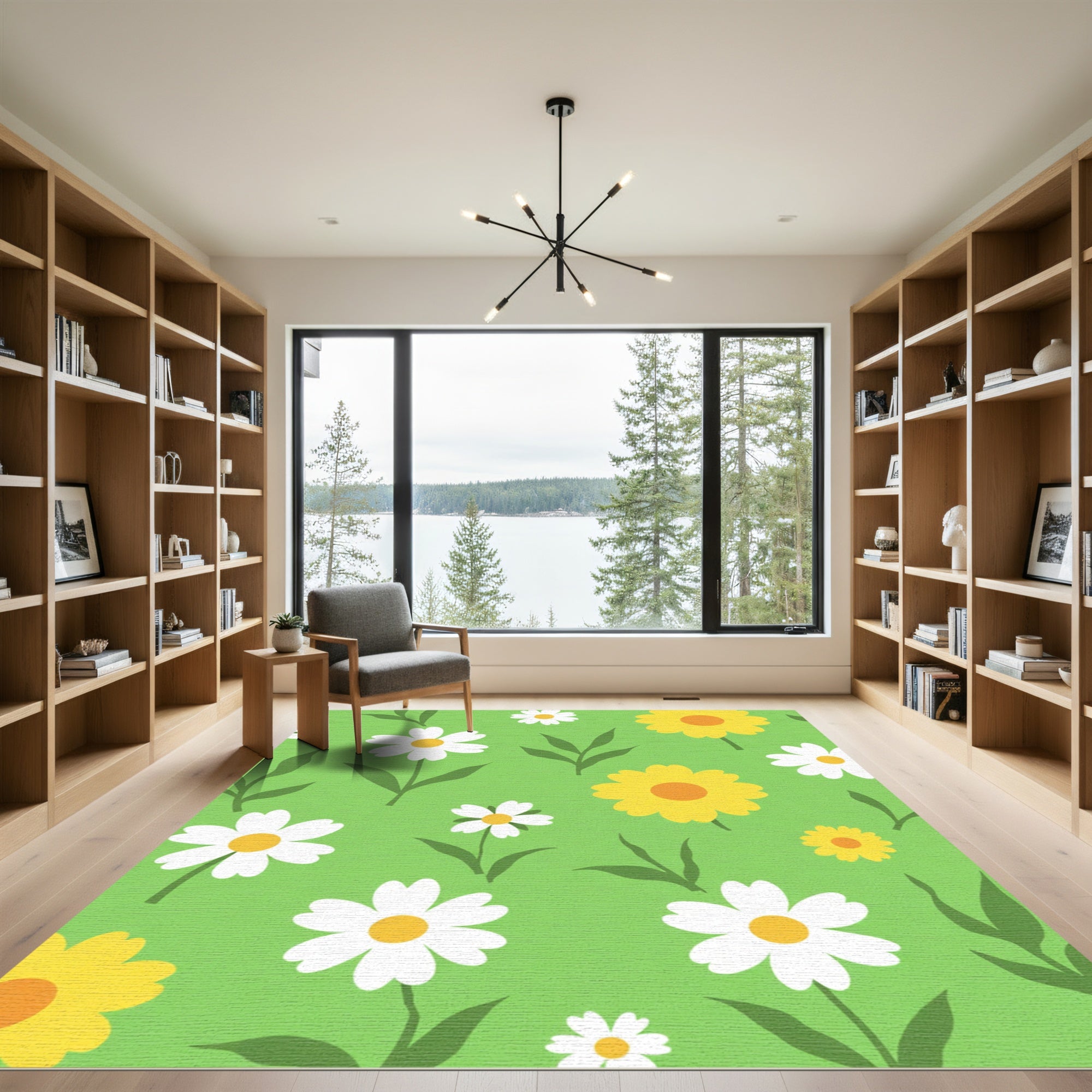 Whimsical White Yellow Floral Meadow Rug