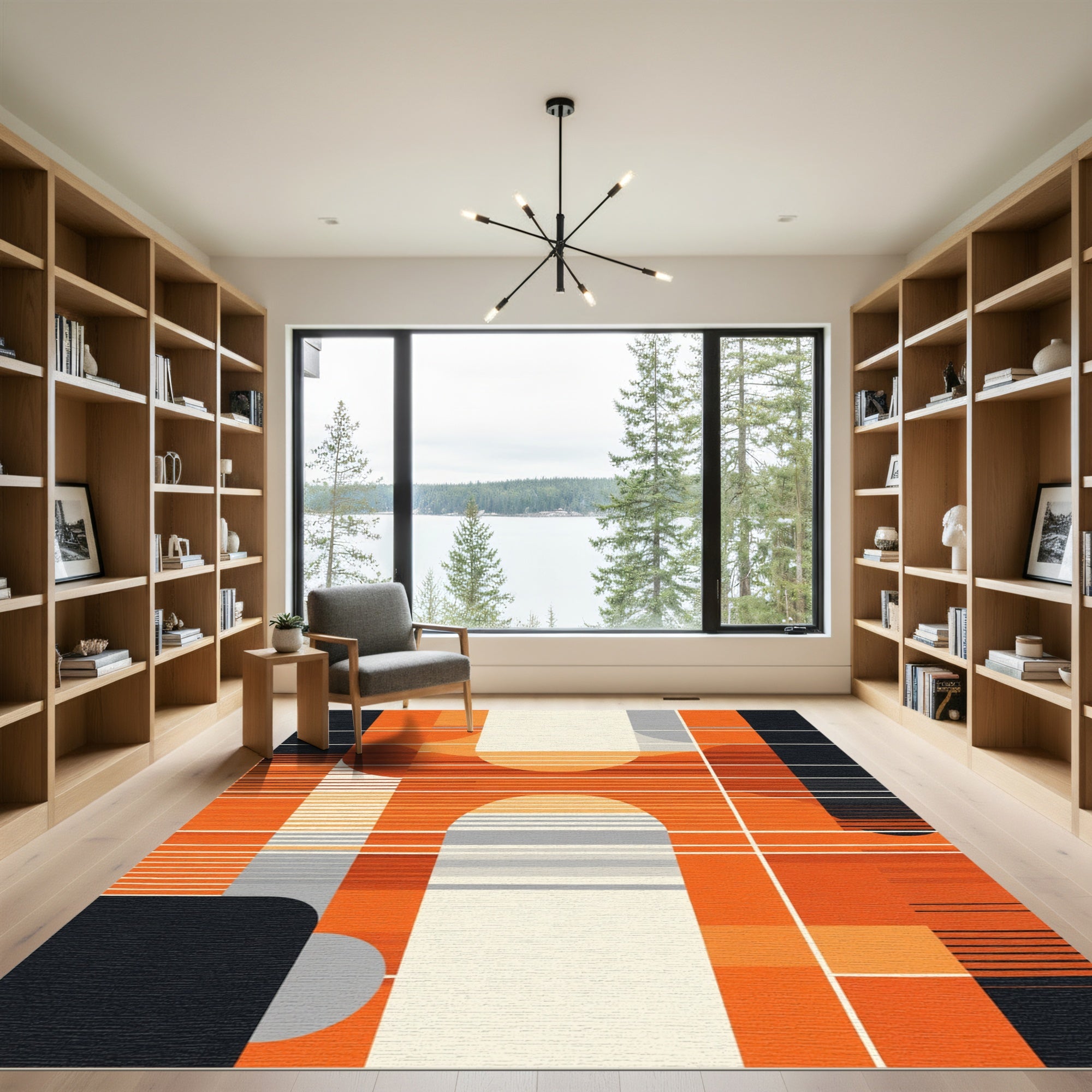 Modern Abstract Geometric Orange Arch Rug
