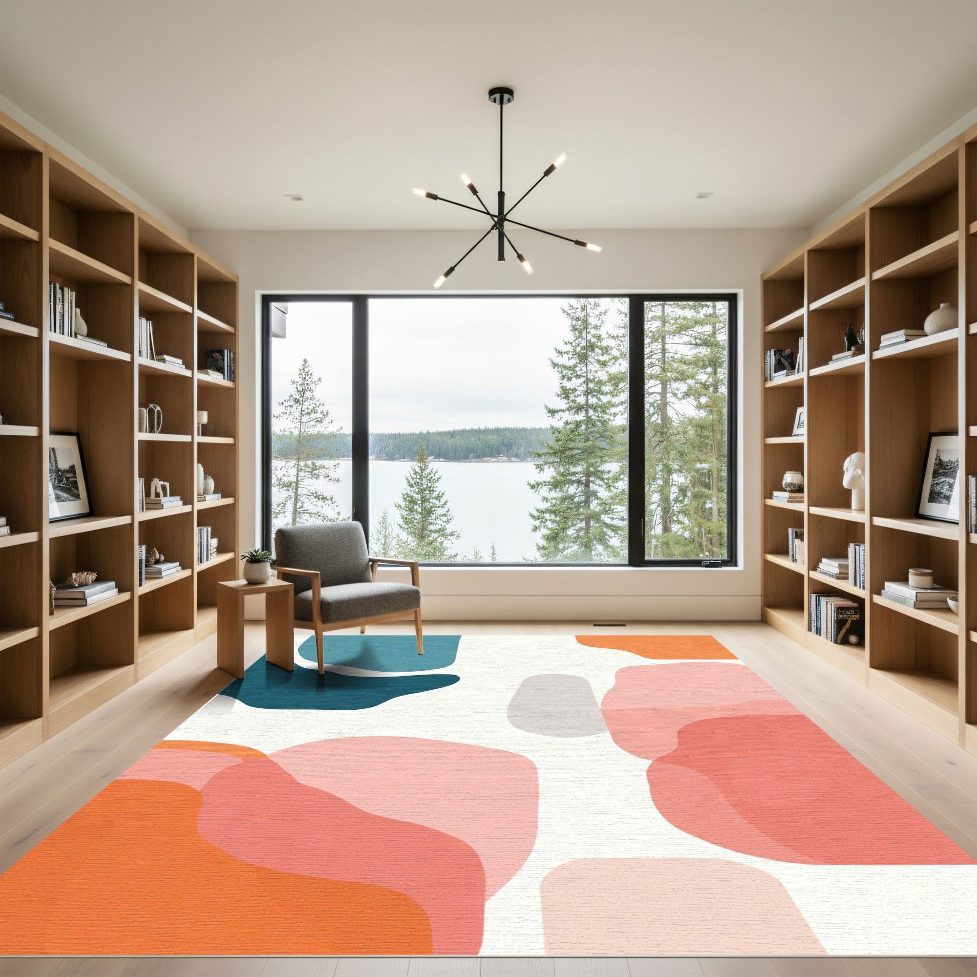 Abstract Organic Blobs Peach Teal Rug