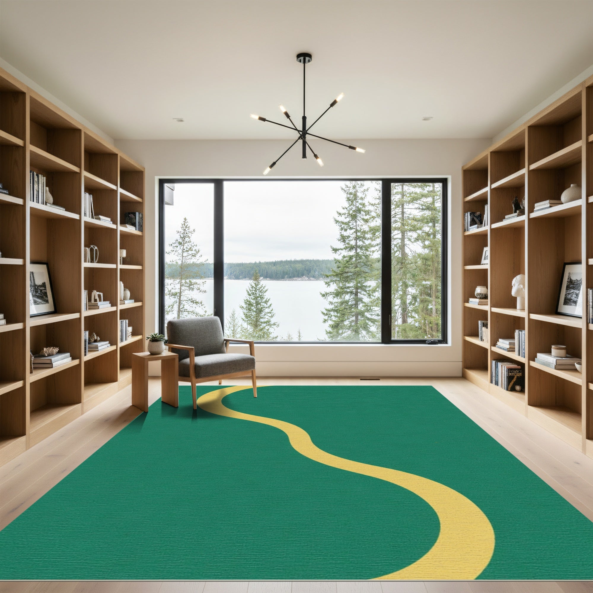 Emerald Green Golden Wave Rug