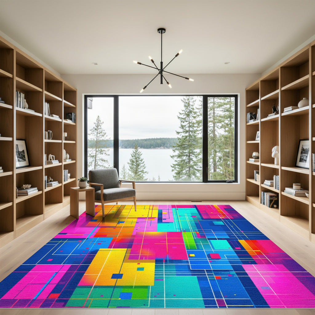 Vivid Geometric Interlocking Plane Rug