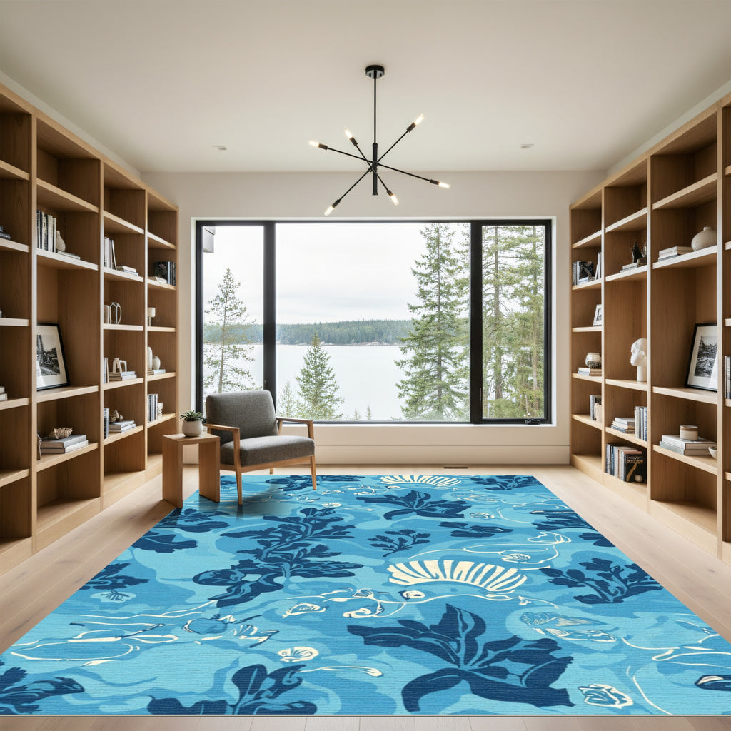 Deep Blue Coral Underwater Flora Rug