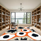 Bold Orange Black White Floral Explosion Rug