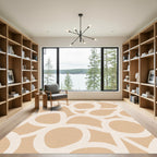 Beige And White Interlocking Organic Shapes Rug