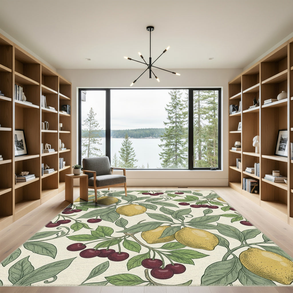 Yellow Lemon Cherry Leaf Branch Rug