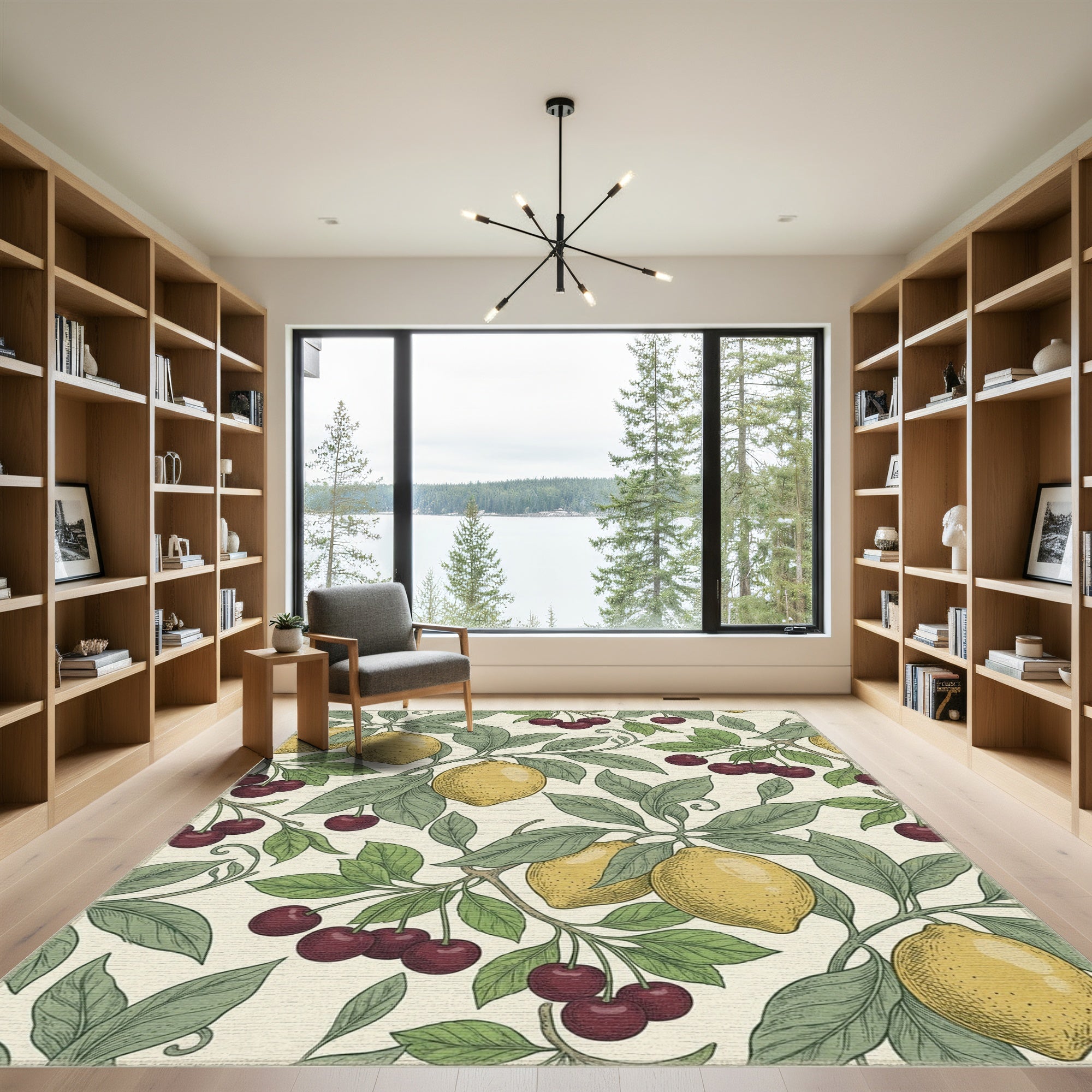 Yellow Lemon Cherry Leaf Branch Rug