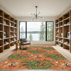 Ornate Orange Tropical Bird Floral Rug