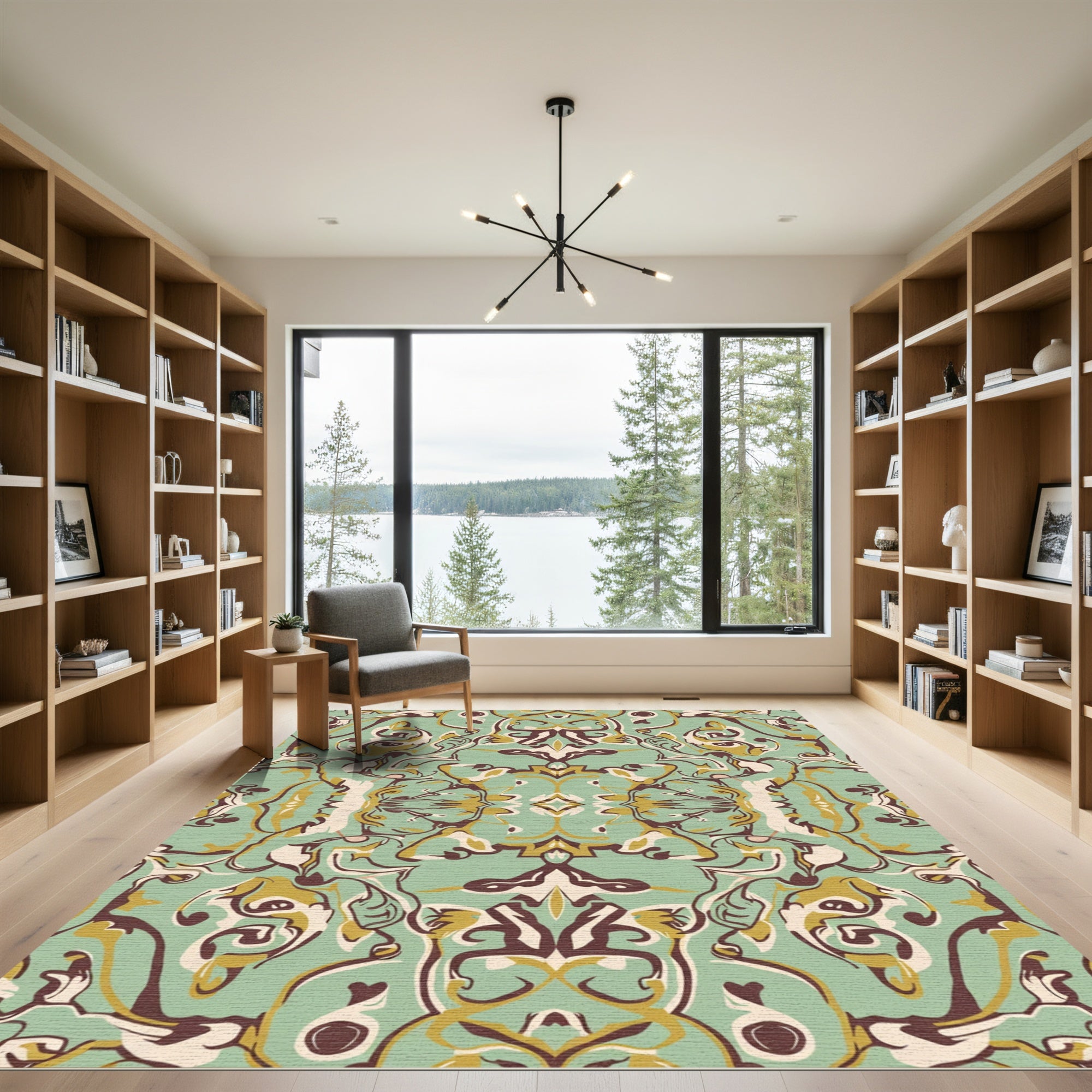Green Gold Brown Swirl Abstract Rug