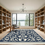 Navy Cream Symmetrical Abstract Forms Rug