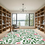Pink Flower Branch Botanical White Rug
