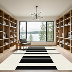 Black White Bold Stripe Rectangles Rug