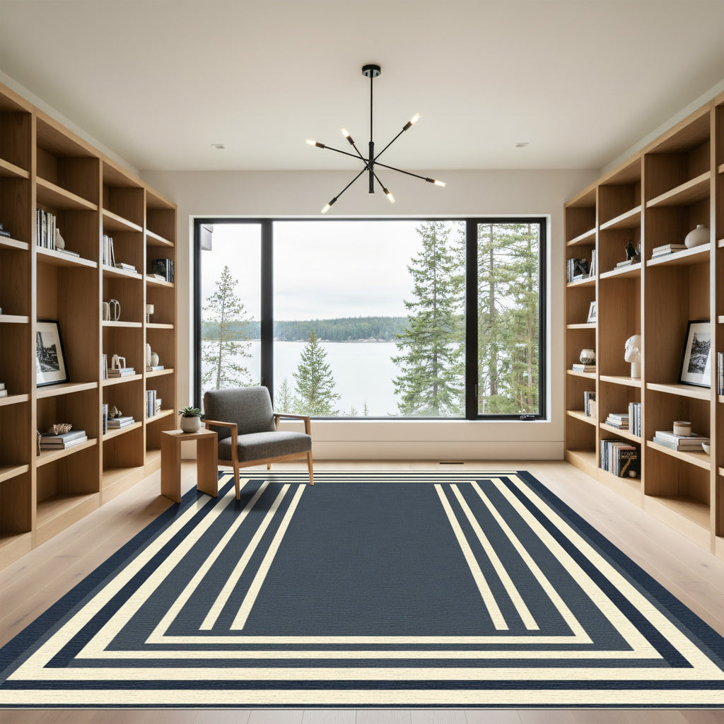 Modern Cream Stripes Geometric Rug
