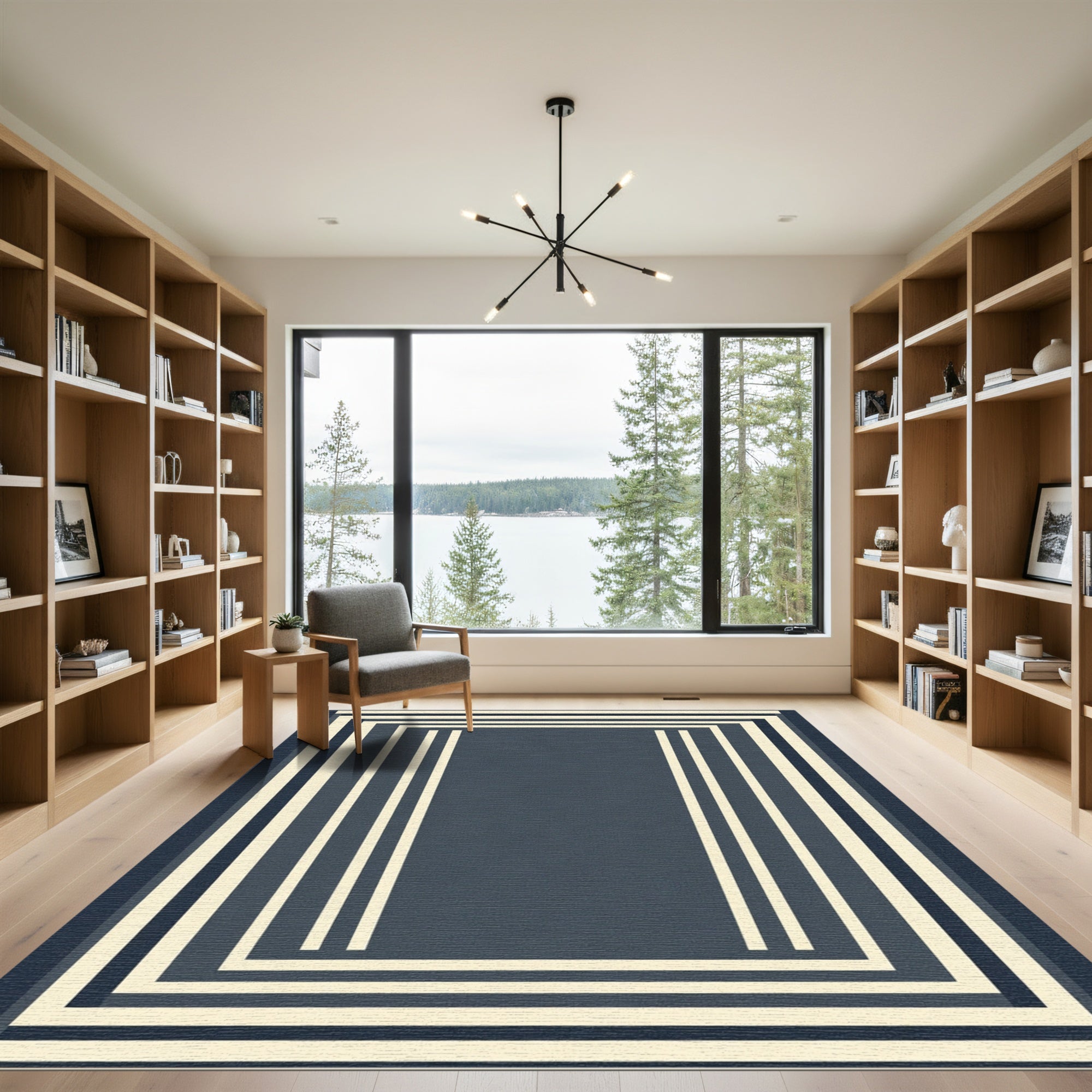 Modern Cream Stripes Geometric Rug