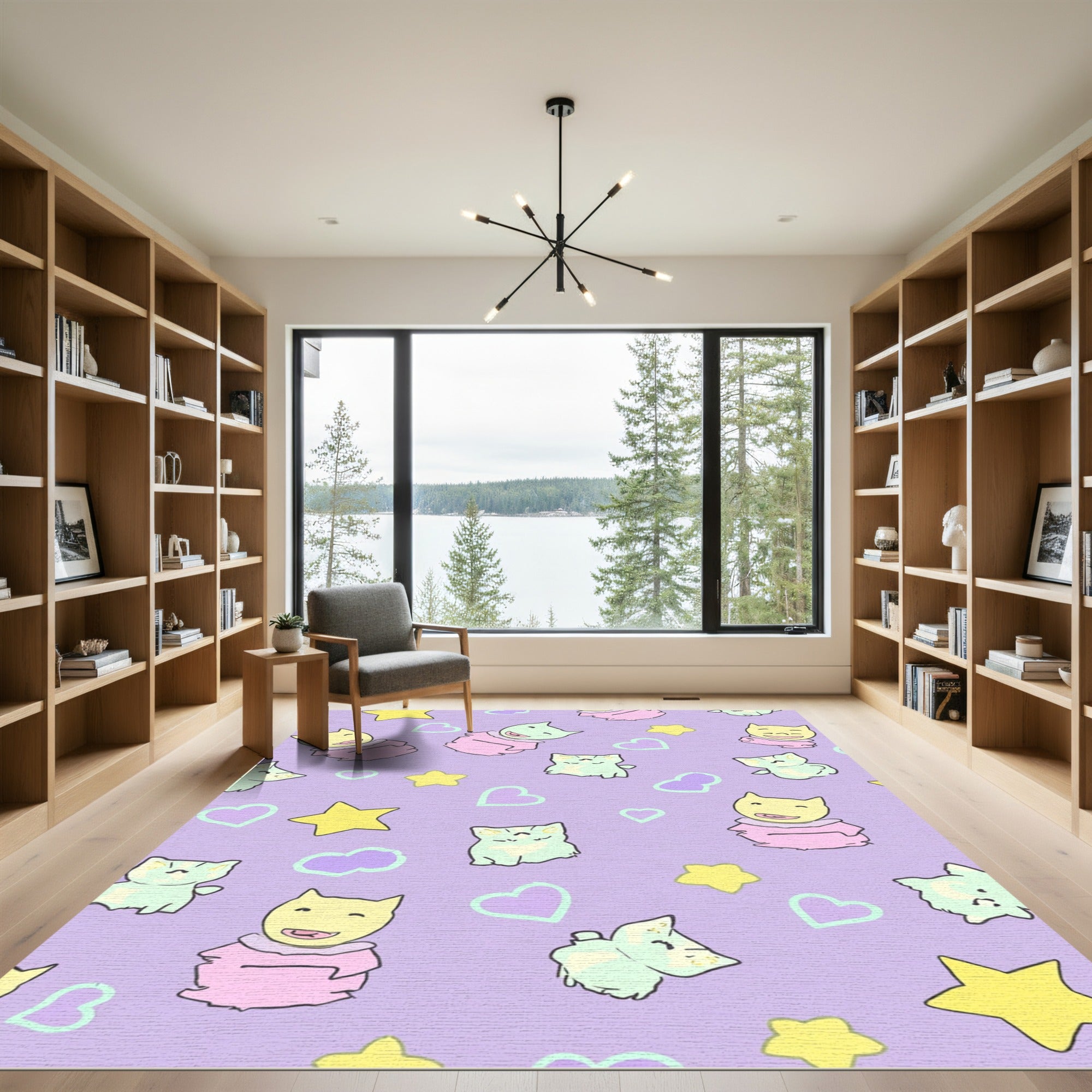 Kawaii Cats Hearts Stars Lavender Pattern Rug
