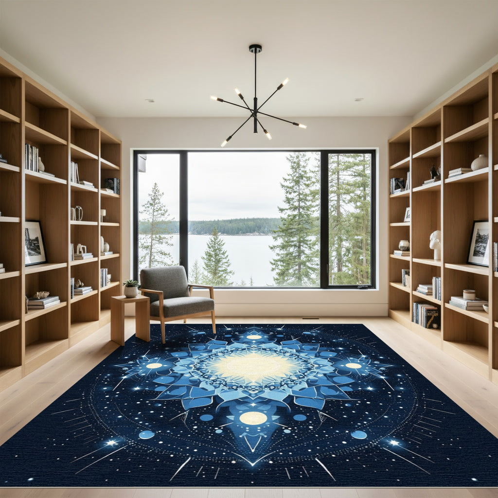 Cosmic Blue Sun Mandala Rug