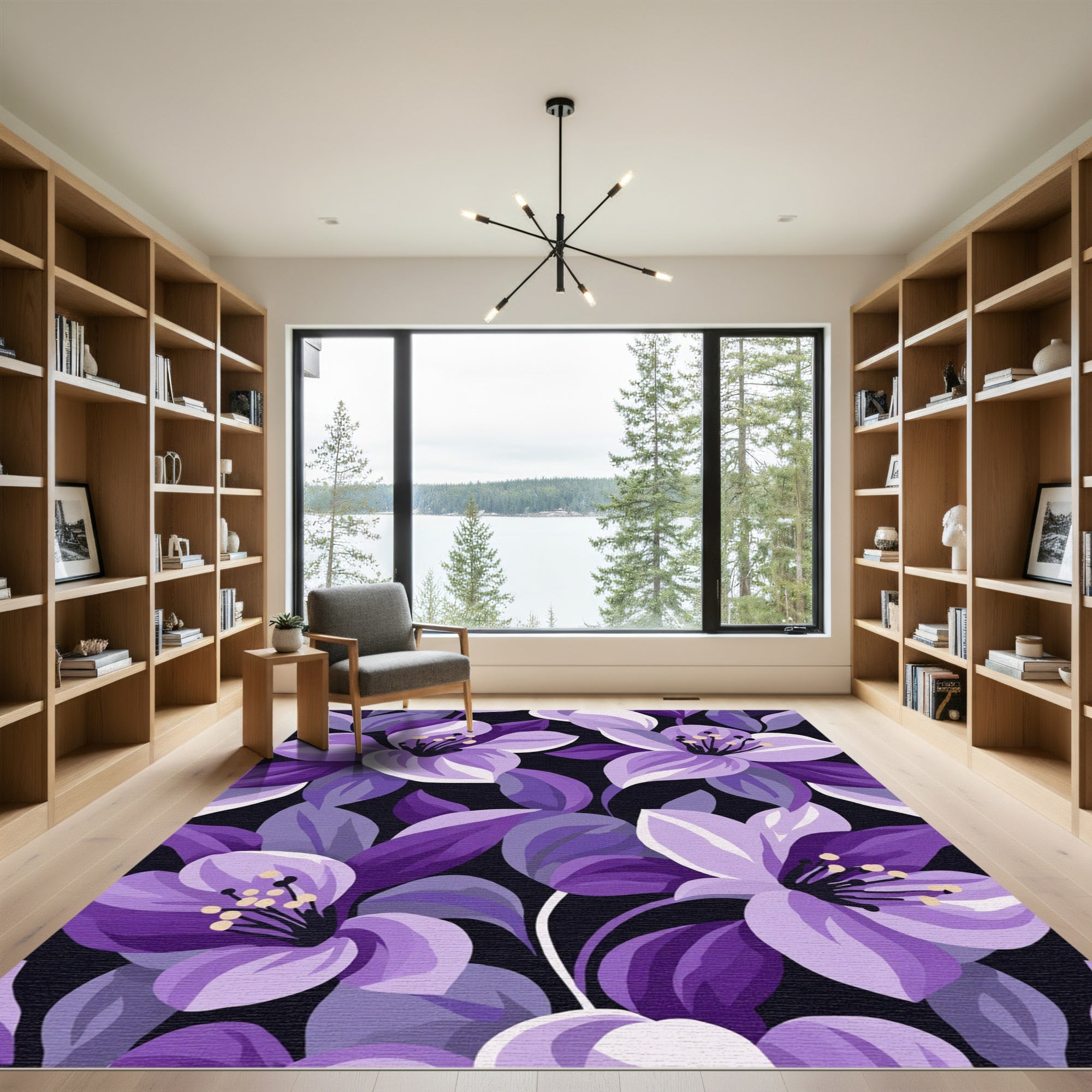 Deep Purple Floral Blossom Field Rug