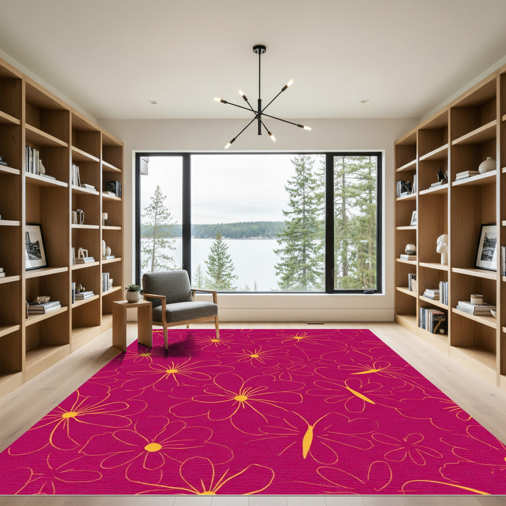 Vibrant Fuchsia Floral Butterfly Meadow Rug