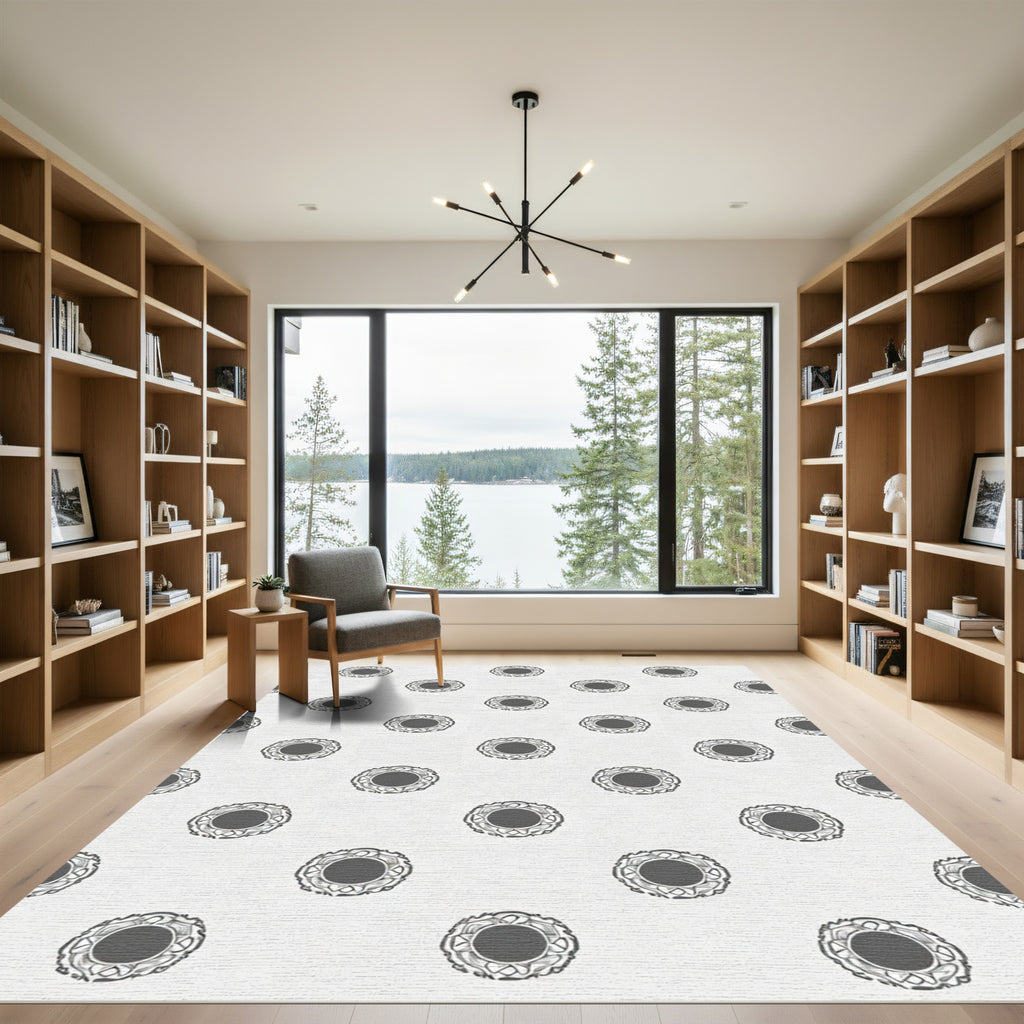Monochromatic Circular Rosette Arrangement Rug