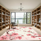 Pink Cherry Blossom Butterflies Branch Rug