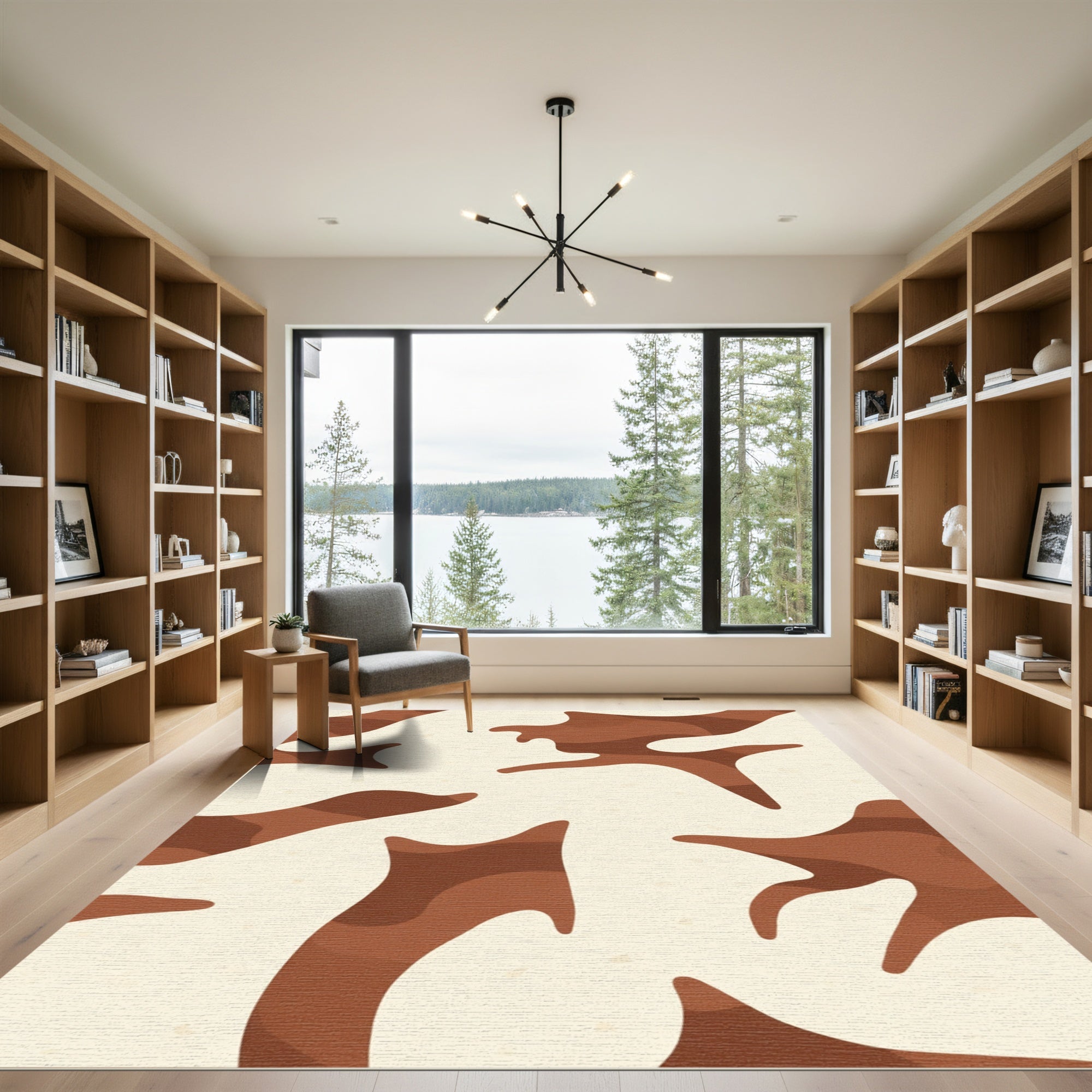 Organic Ochre Brown Abstract Waves Rug