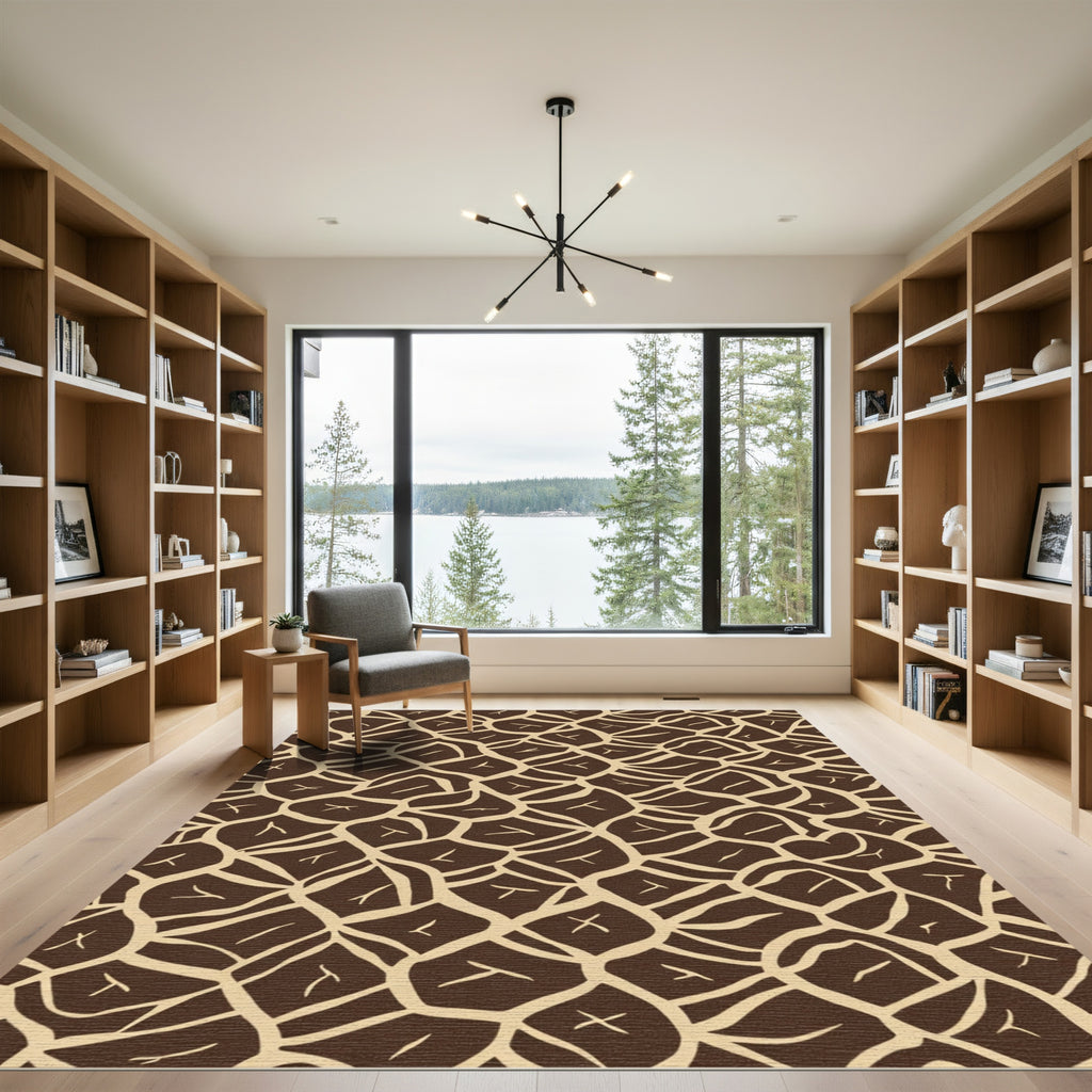 Brown Beige Abstract Organic Shape Rug