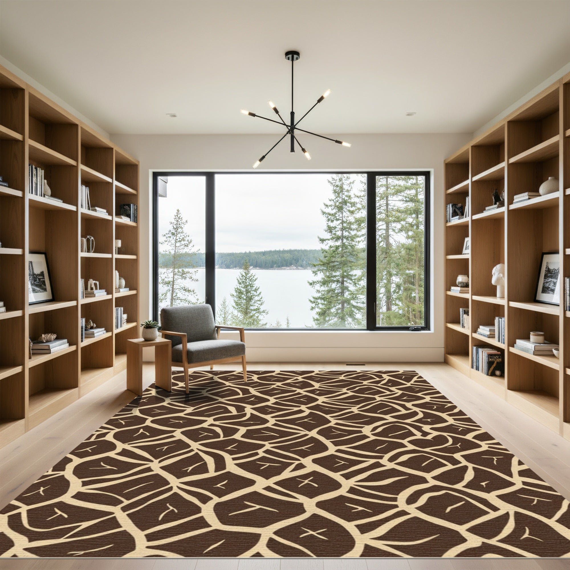 Brown Beige Abstract Organic Shape Rug