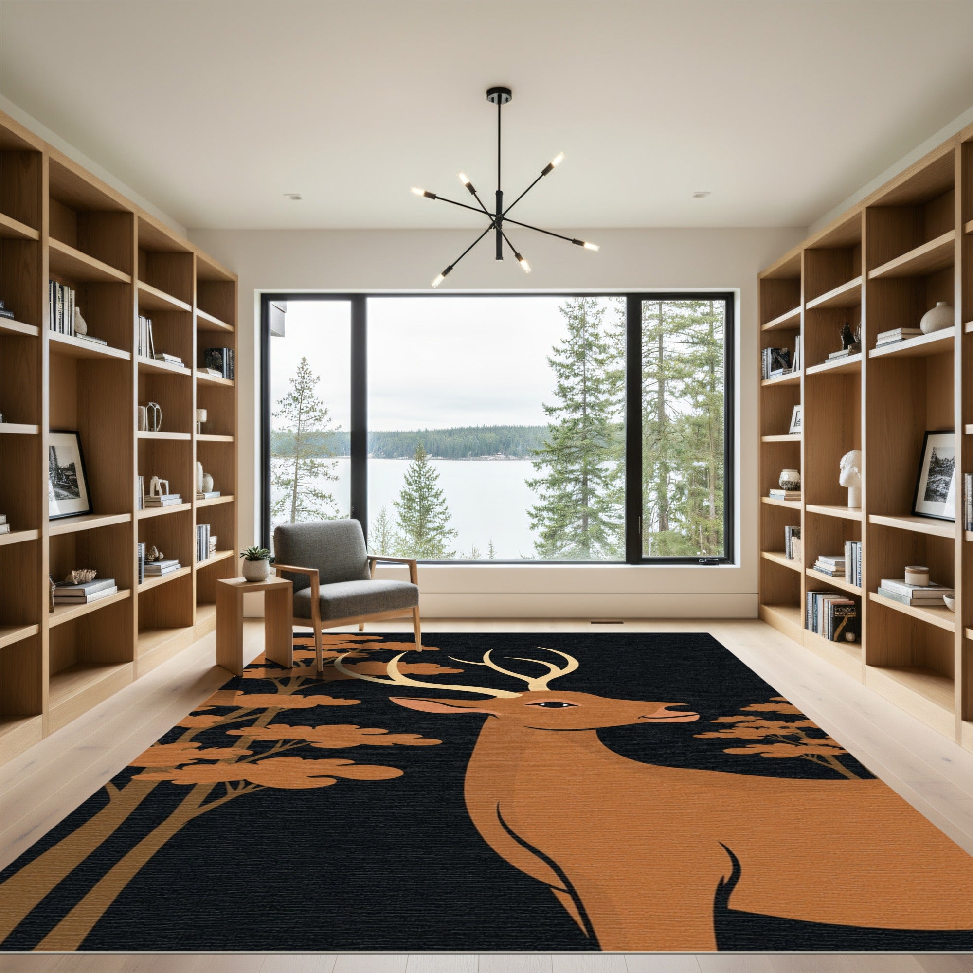 Brown Deer Forest Scene Rug