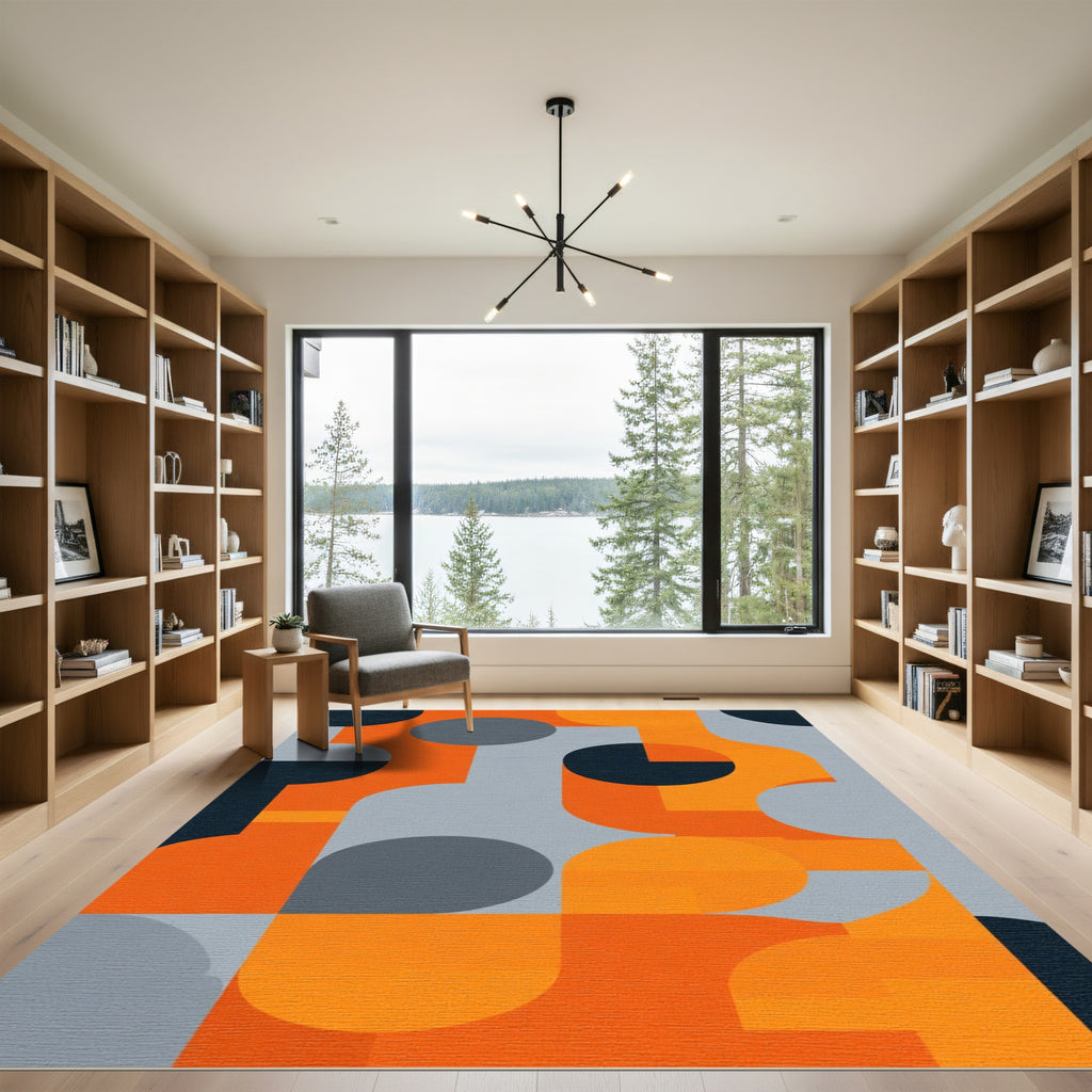 Mid Century Modern Geometric Circles Rug