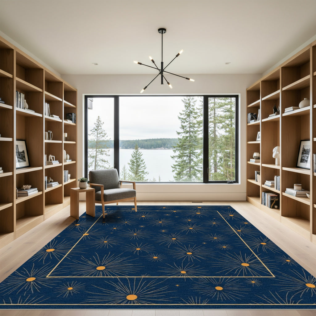 Navy Gold Burst Starburst Medallion Rug