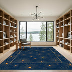 Navy Gold Burst Starburst Medallion Rug