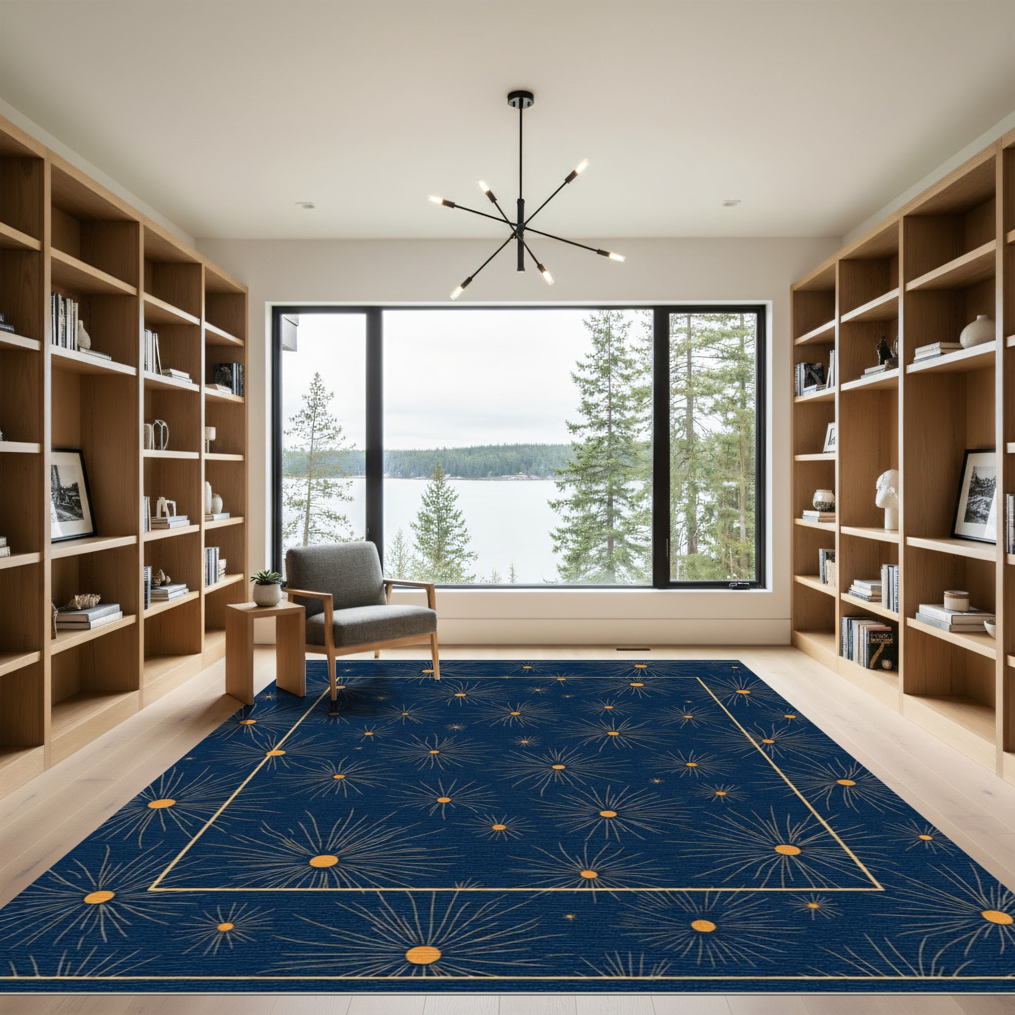 Navy Gold Burst Starburst Medallion Rug