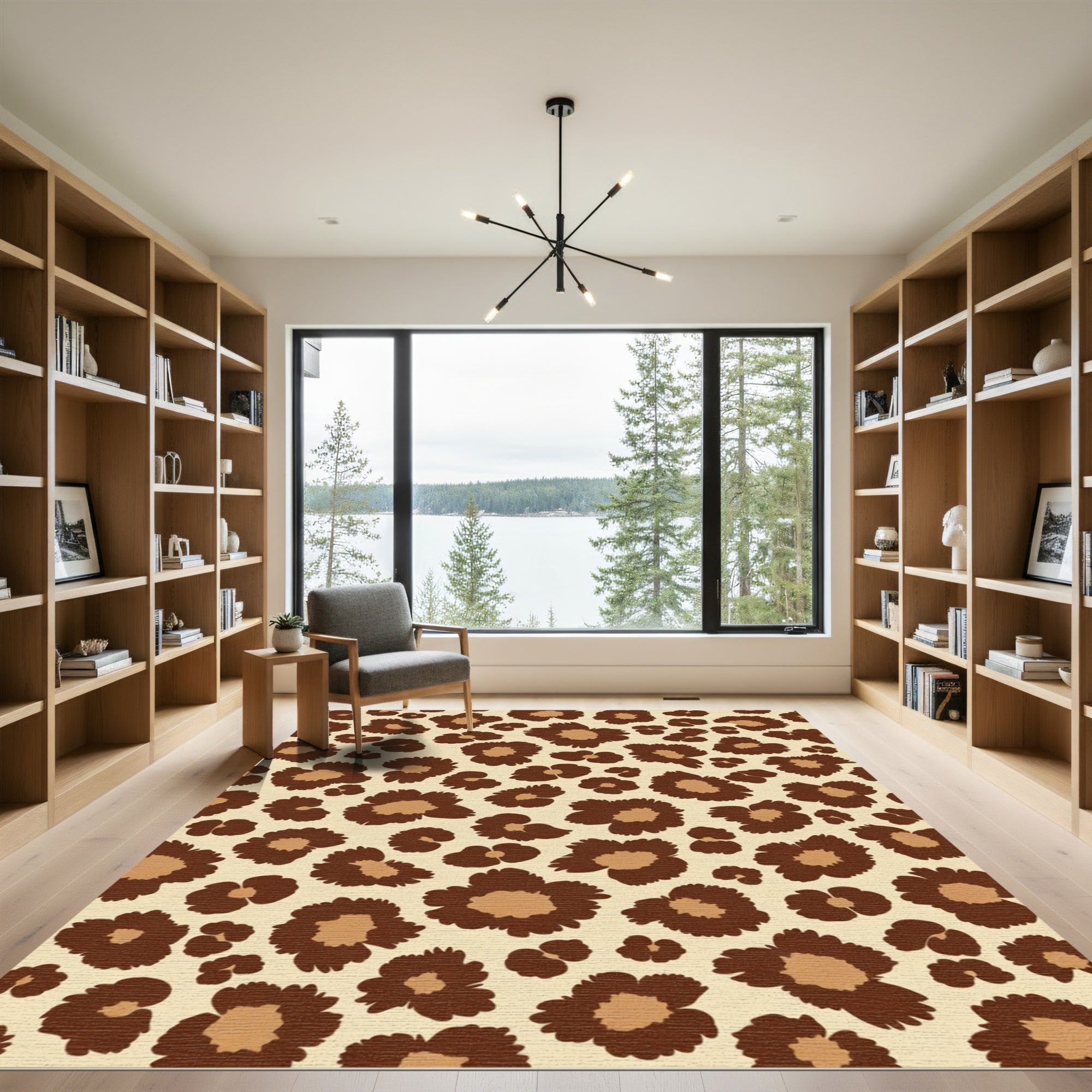 Brown Leopard Spots Cream Background Rug