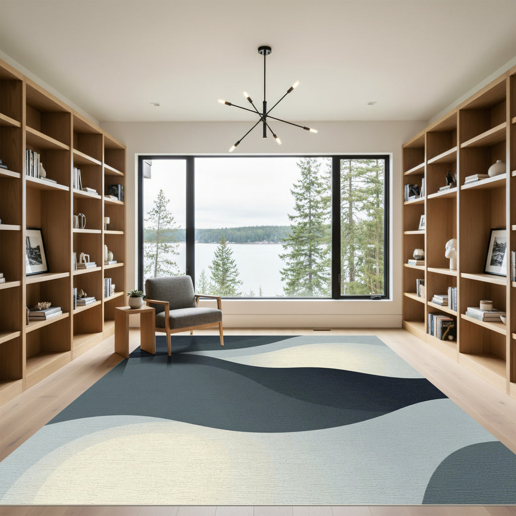 Modern Grey Gradient Flowing Curves Rug