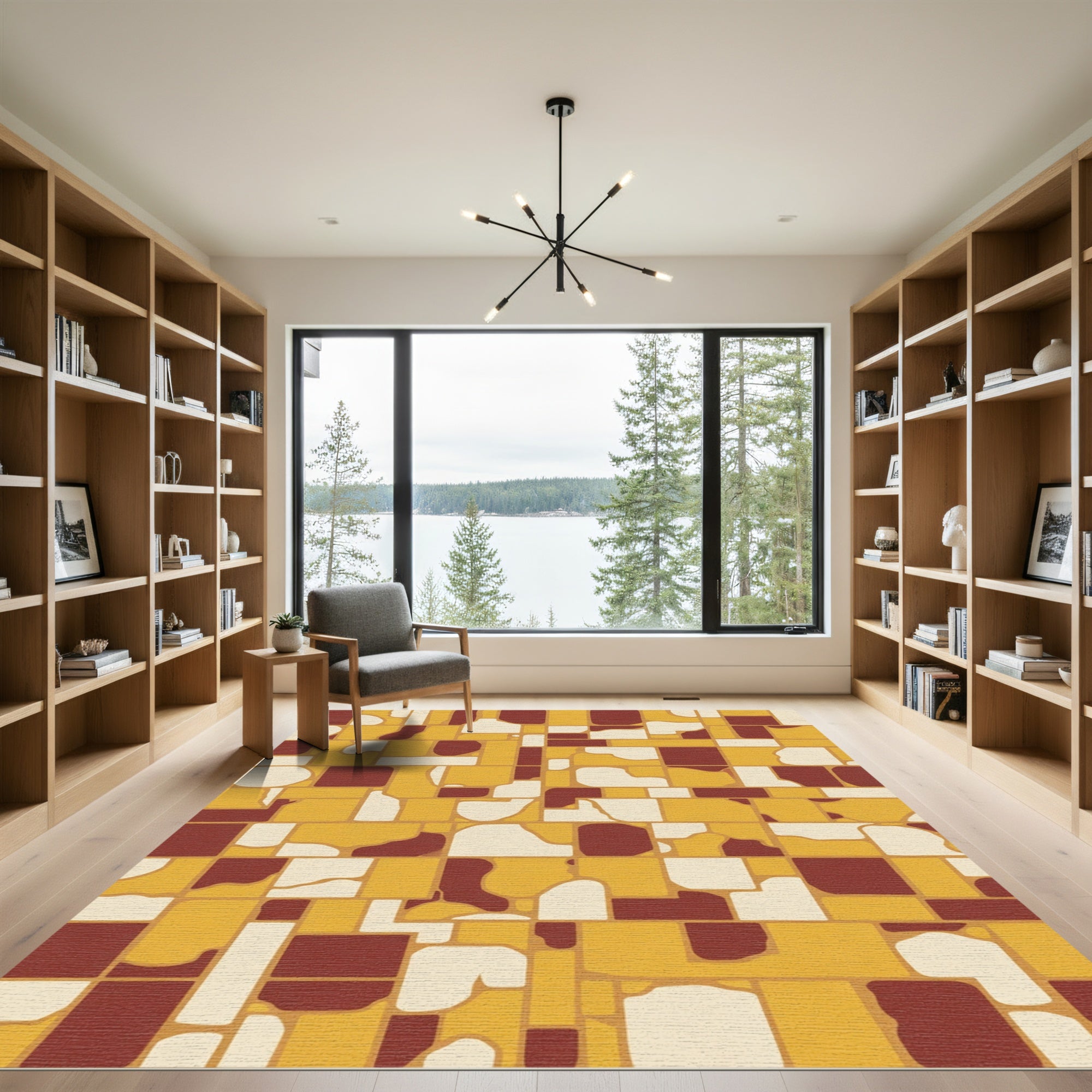 Terracotta Ochre Abstract Geometric Tiles Rug