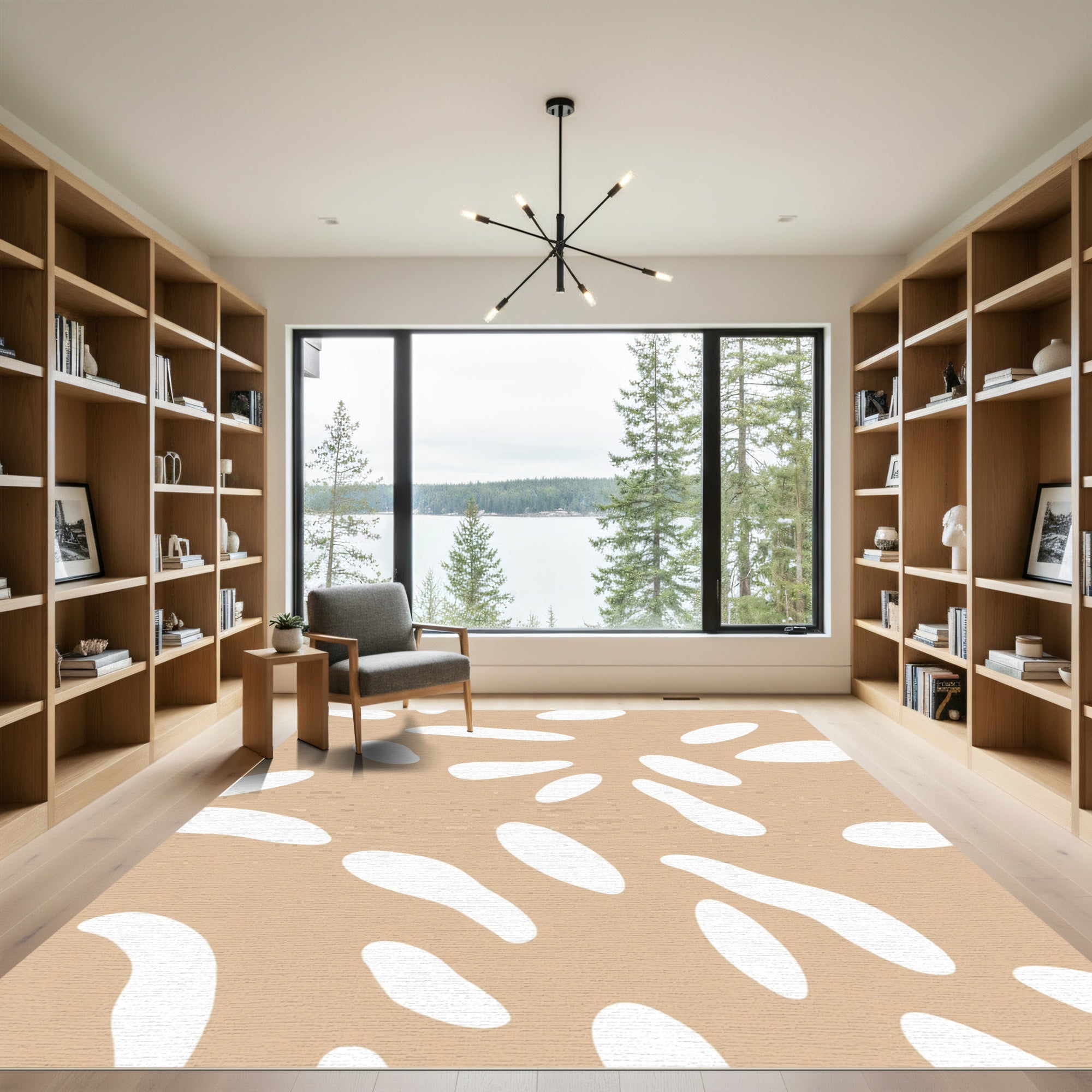 Taupe White Organic Blob Arrangement Rug