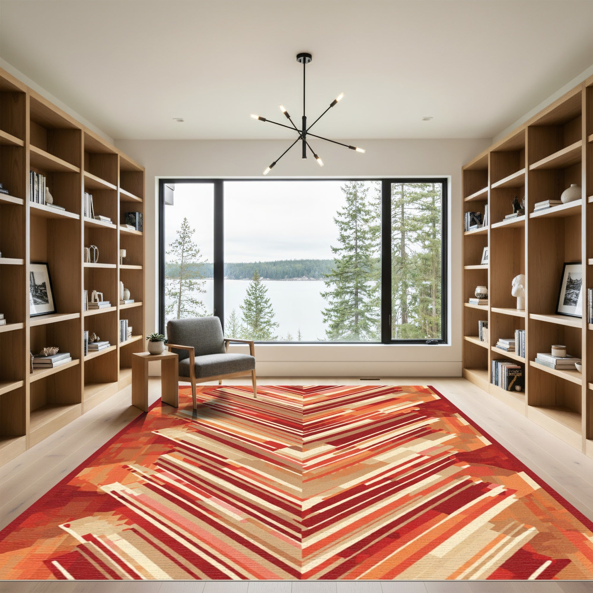 Vibrant Red Earth Tone Chevron Rug