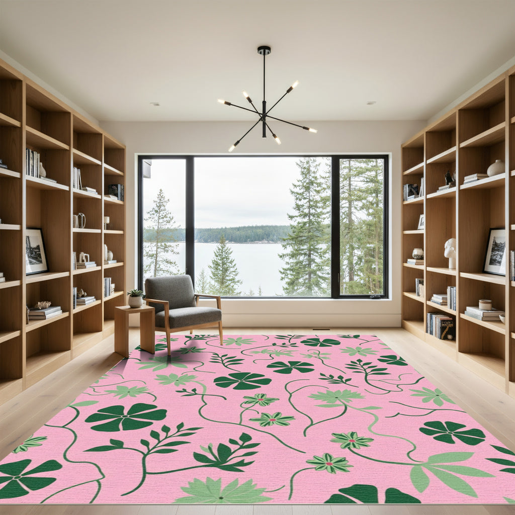 Whimsical Pink Botanical Vine Rug